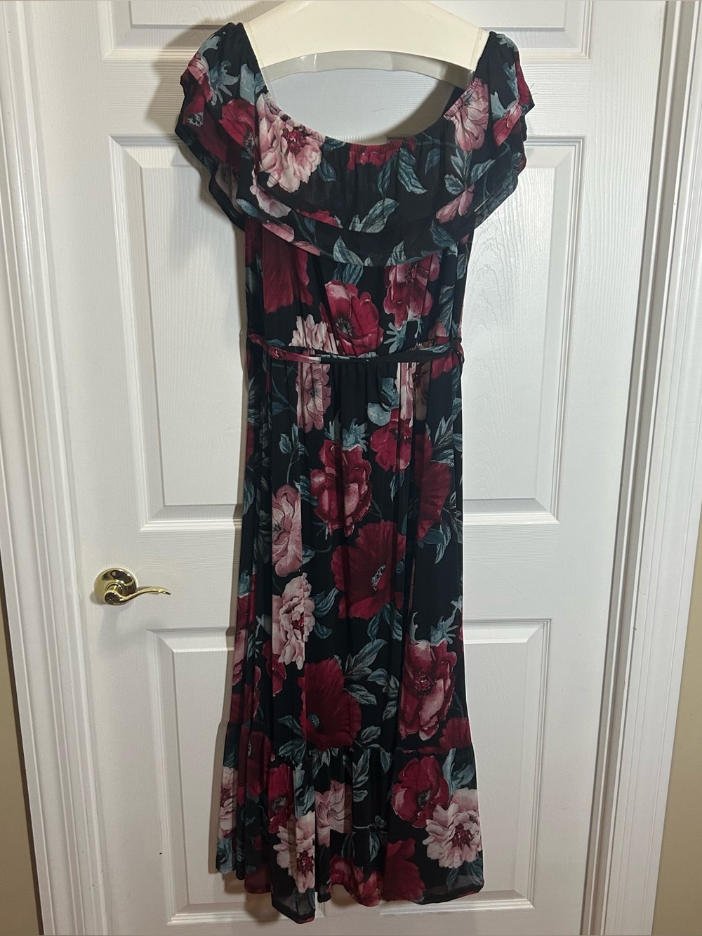 Siren Lily Black Maxi Dress with Burgundy and Blush Floral Print